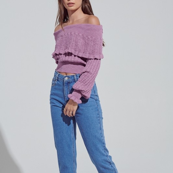 Off Shoulder Ruffled Knit Sweater Top - Picture 5 of 5